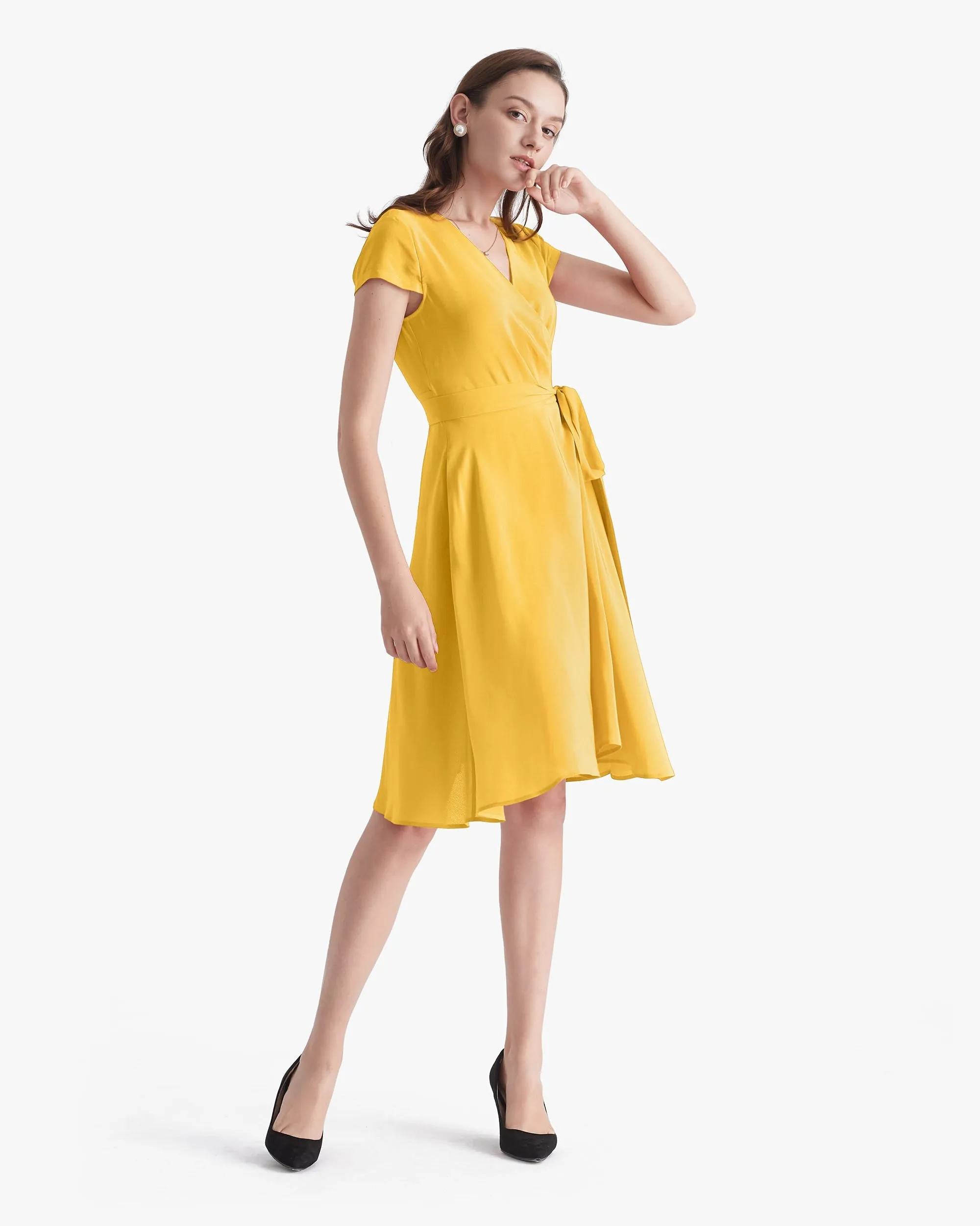 Figure Flattering Silk Wrap Dress