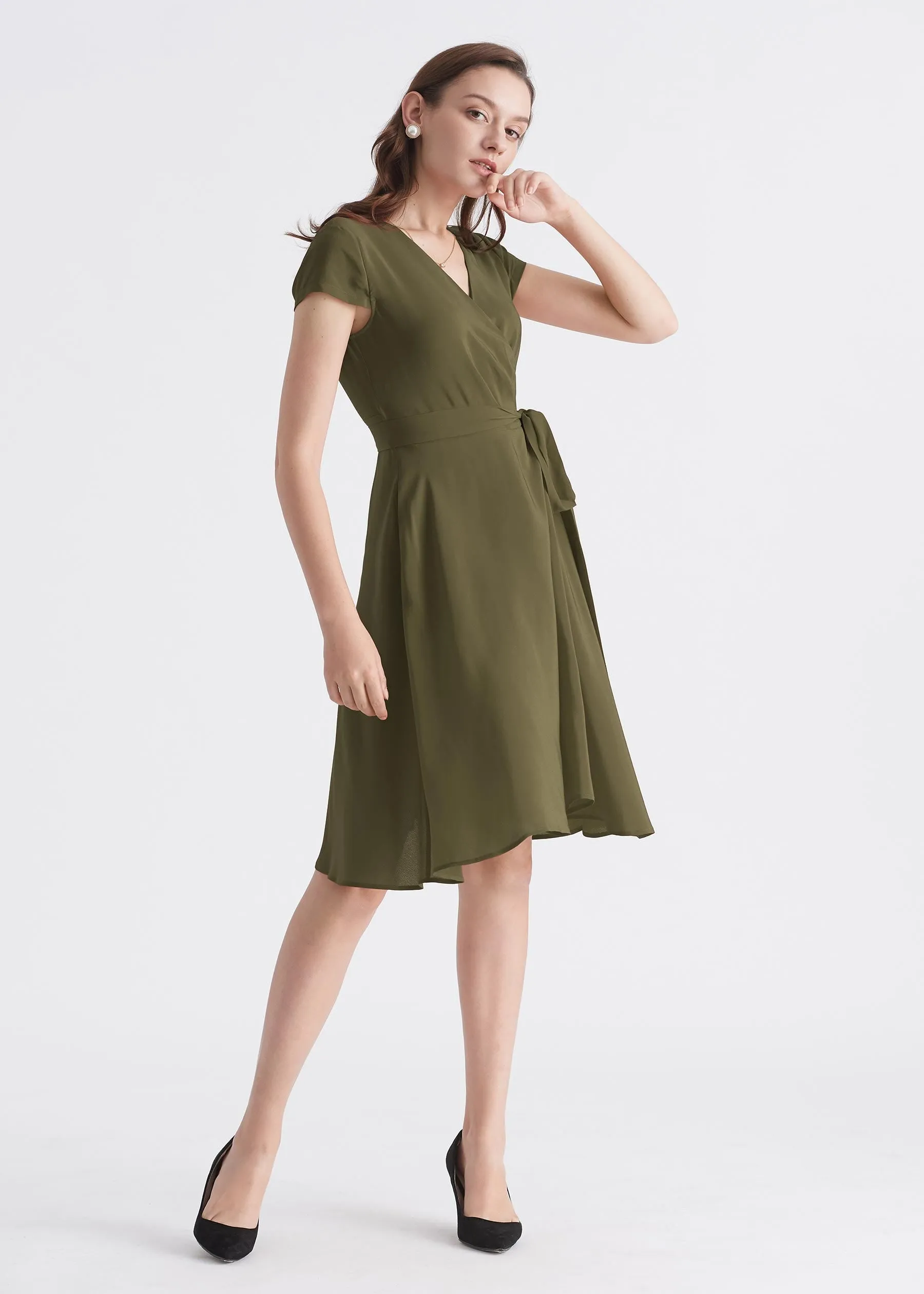 Figure Flattering Silk Wrap Dress