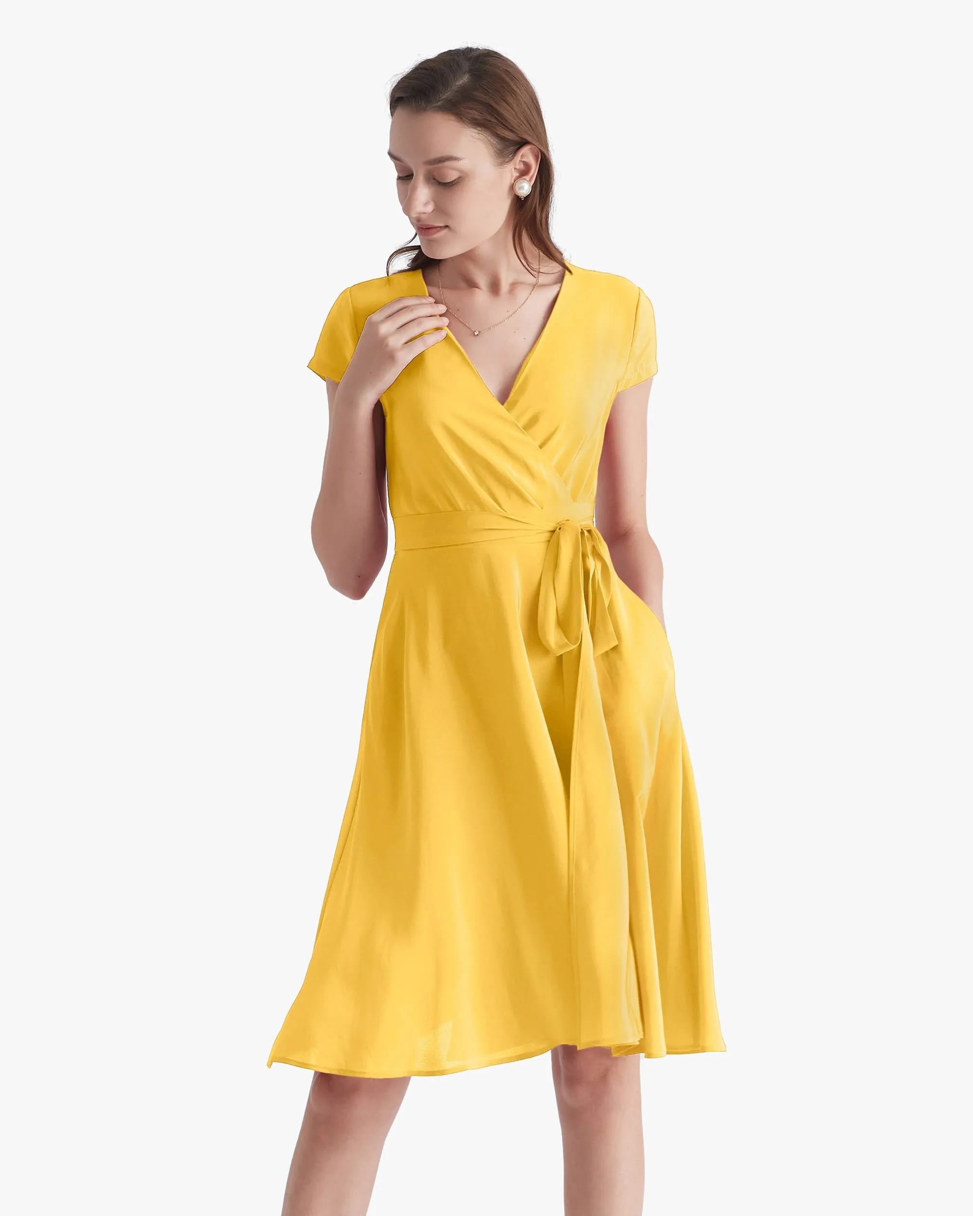 Figure Flattering Silk Wrap Dress