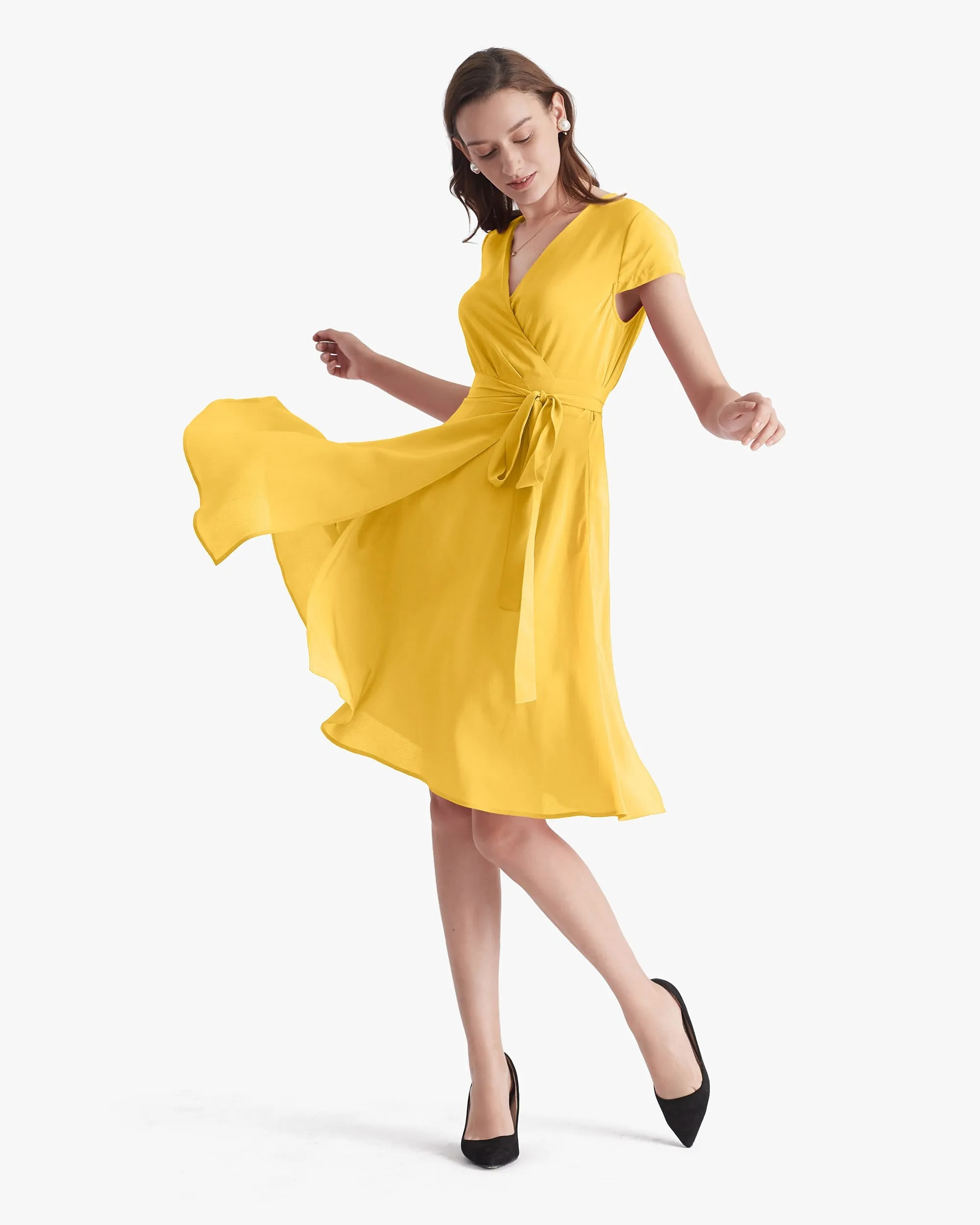 Figure Flattering Silk Wrap Dress