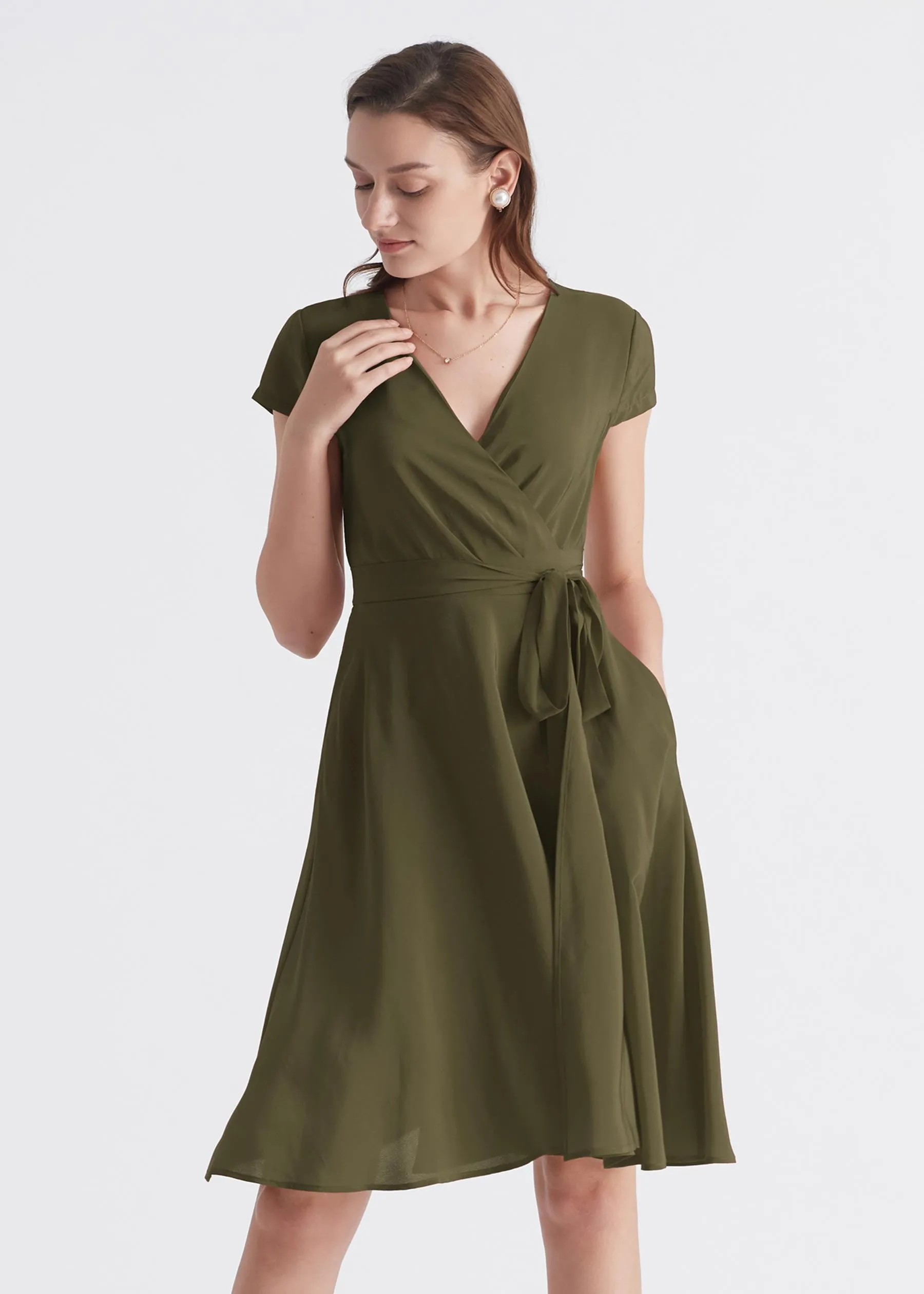 Figure Flattering Silk Wrap Dress