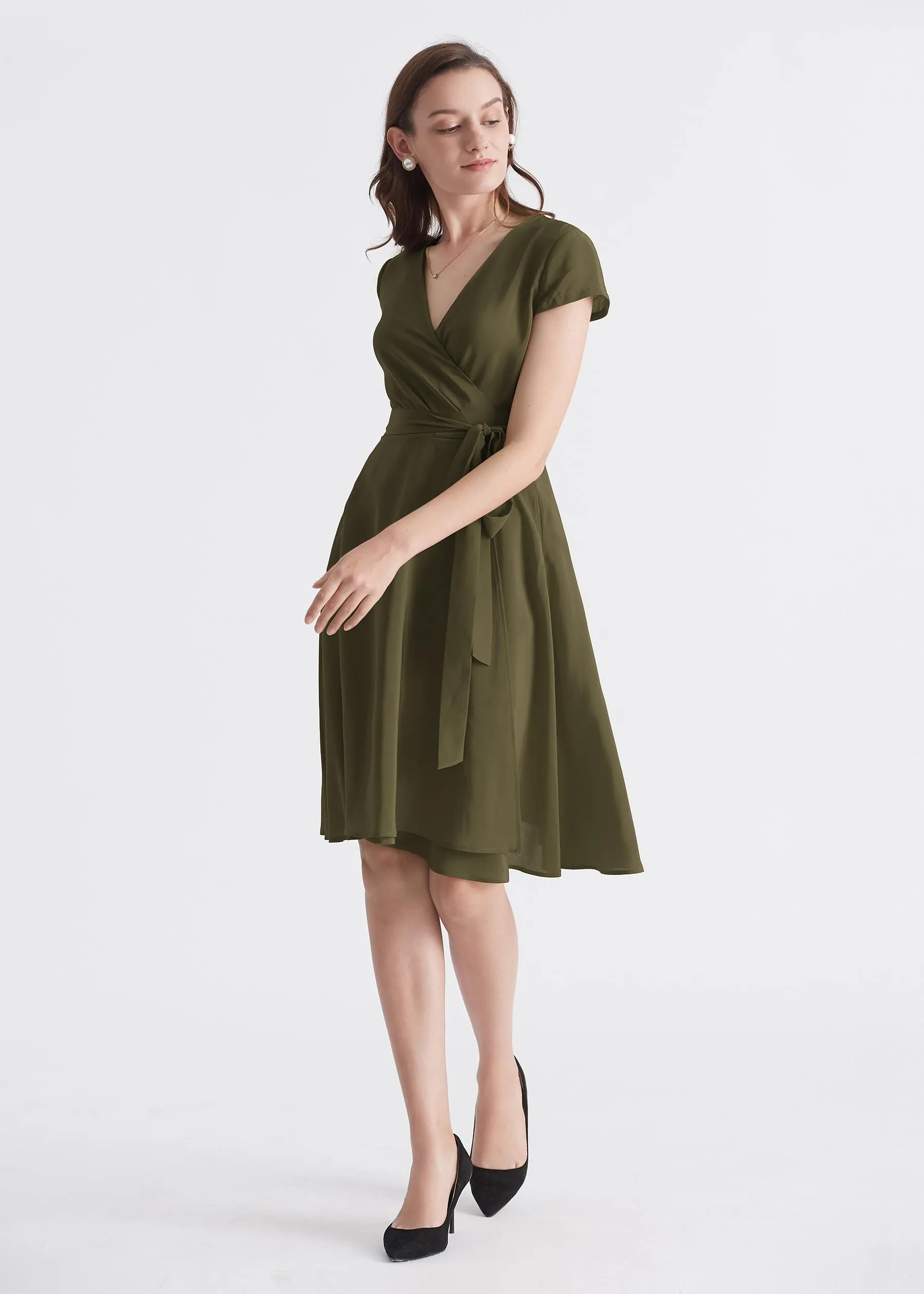 Figure Flattering Silk Wrap Dress