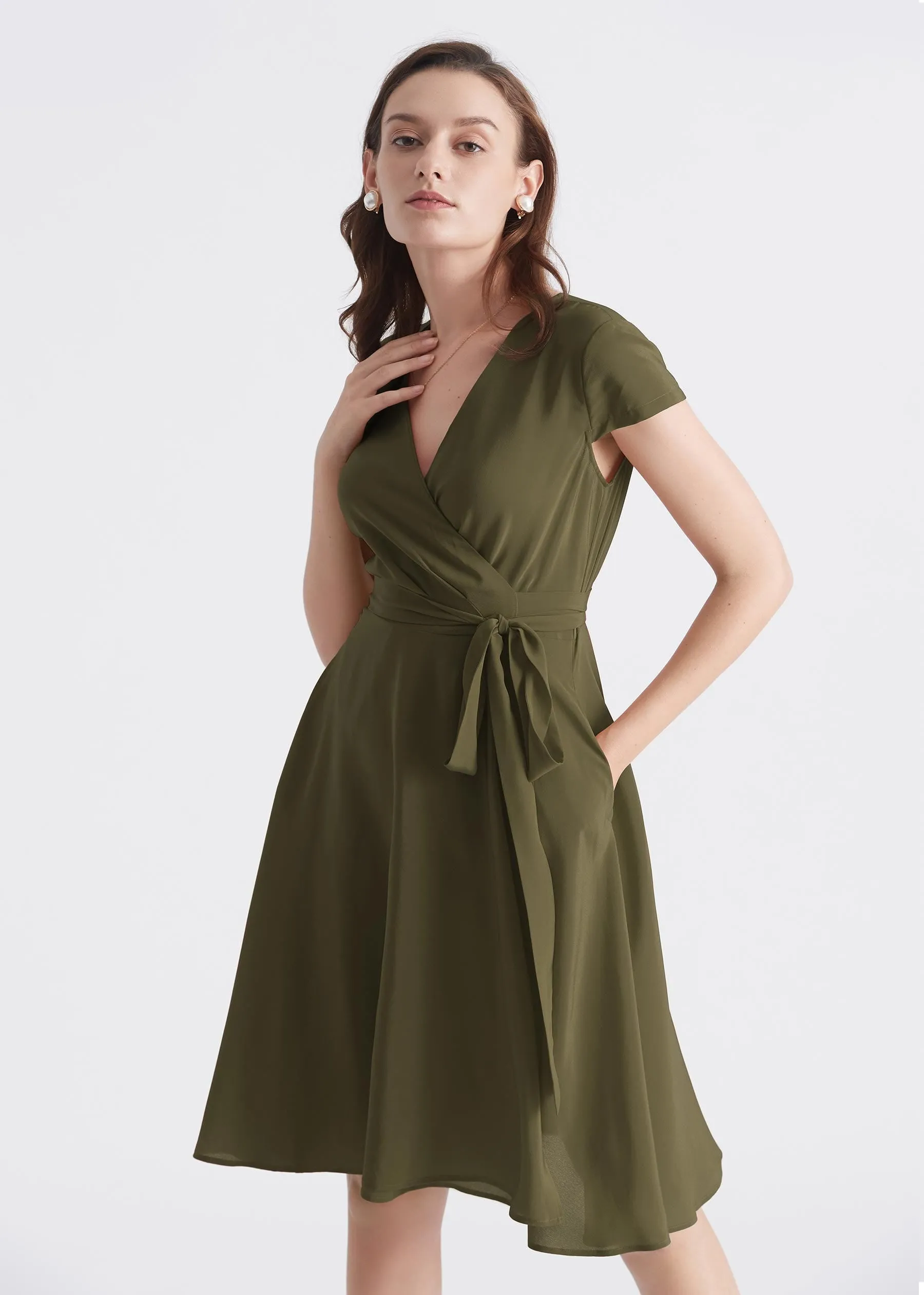 Figure Flattering Silk Wrap Dress