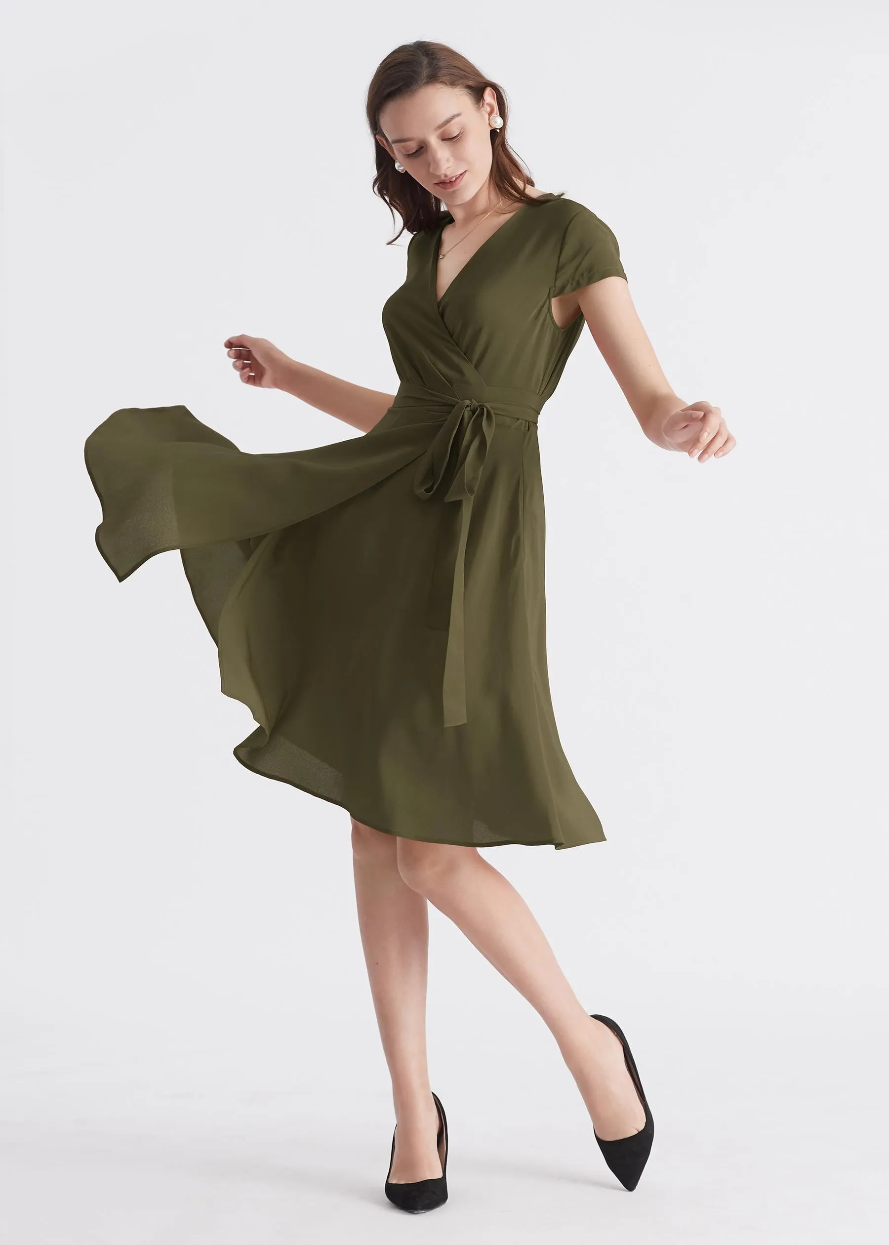 Figure Flattering Silk Wrap Dress