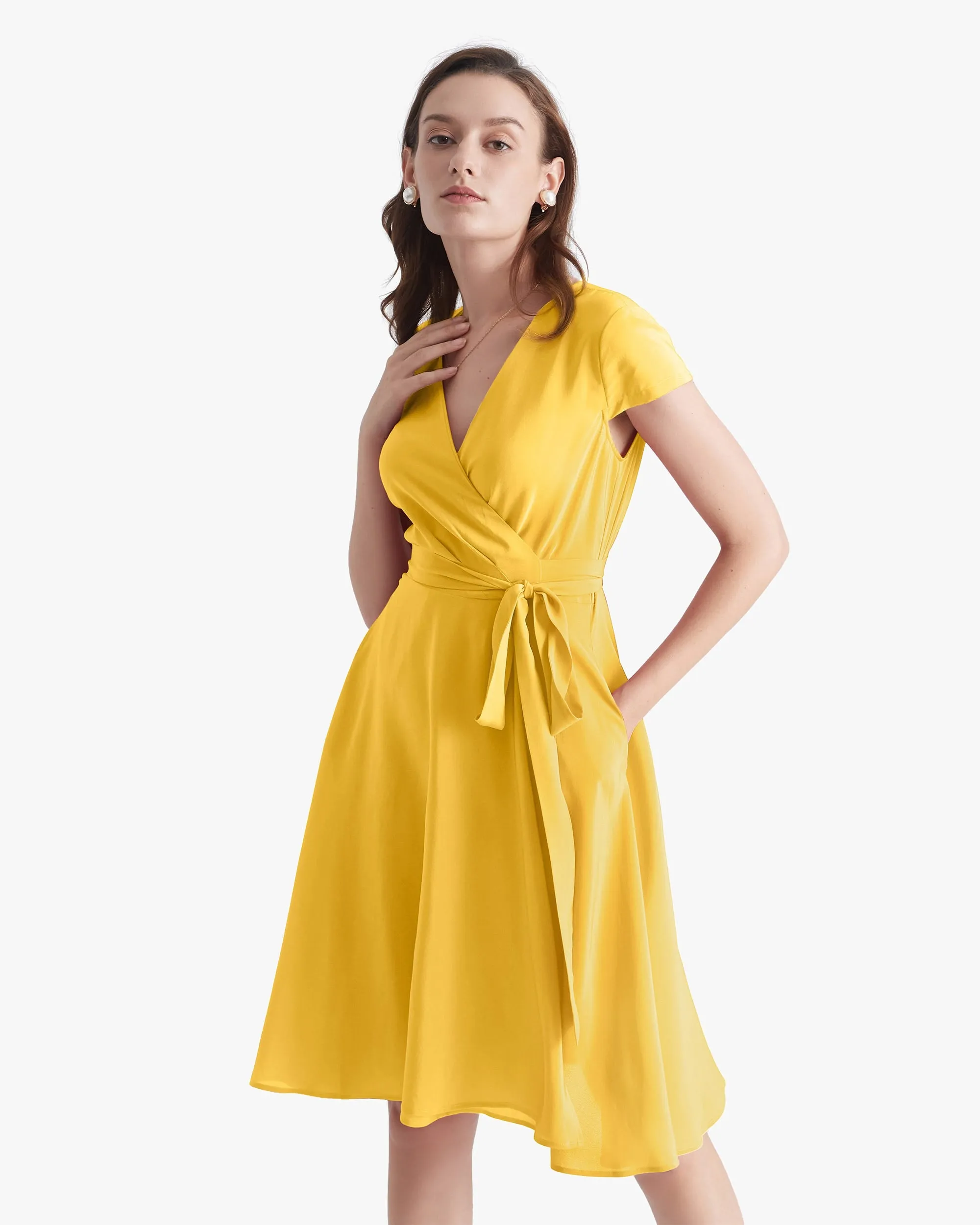 Figure Flattering Silk Wrap Dress