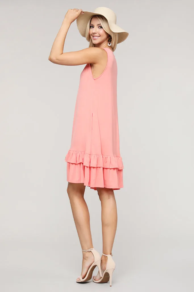 Flirt with a Twirl Sleeveless Ruffle Dress with Pockets