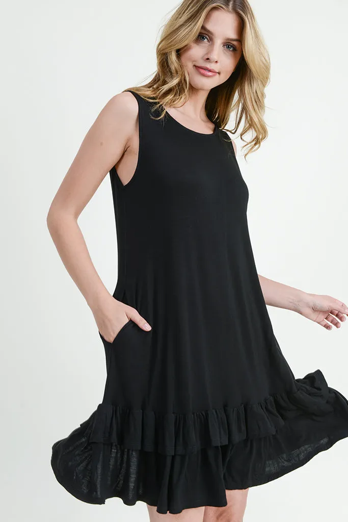 Flirt with a Twirl Sleeveless Ruffle Dress with Pockets