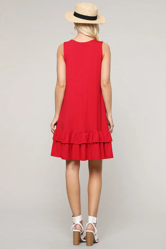 Flirt with a Twirl Sleeveless Ruffle Dress with Pockets
