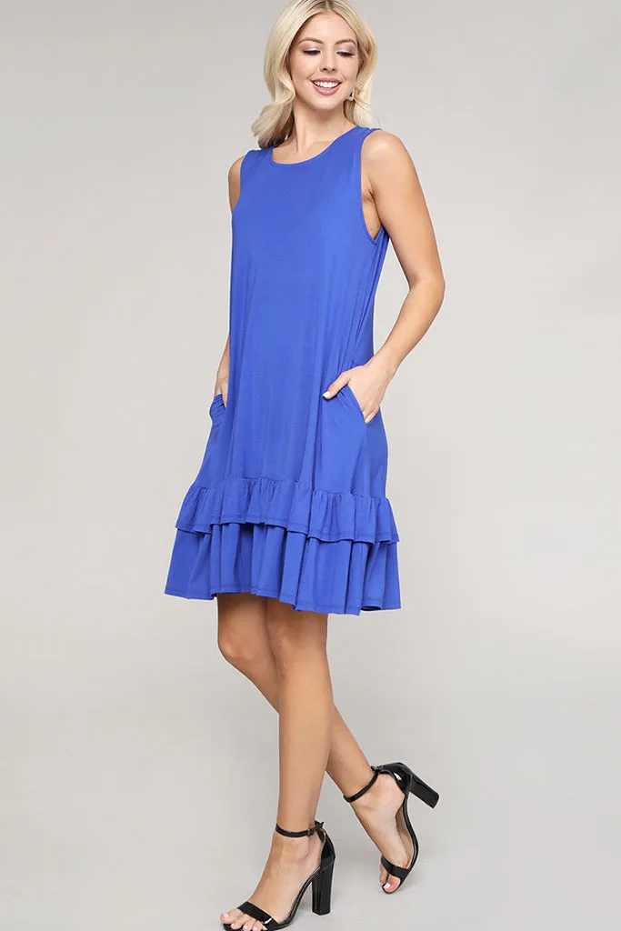 Flirt with a Twirl Sleeveless Ruffle Dress with Pockets