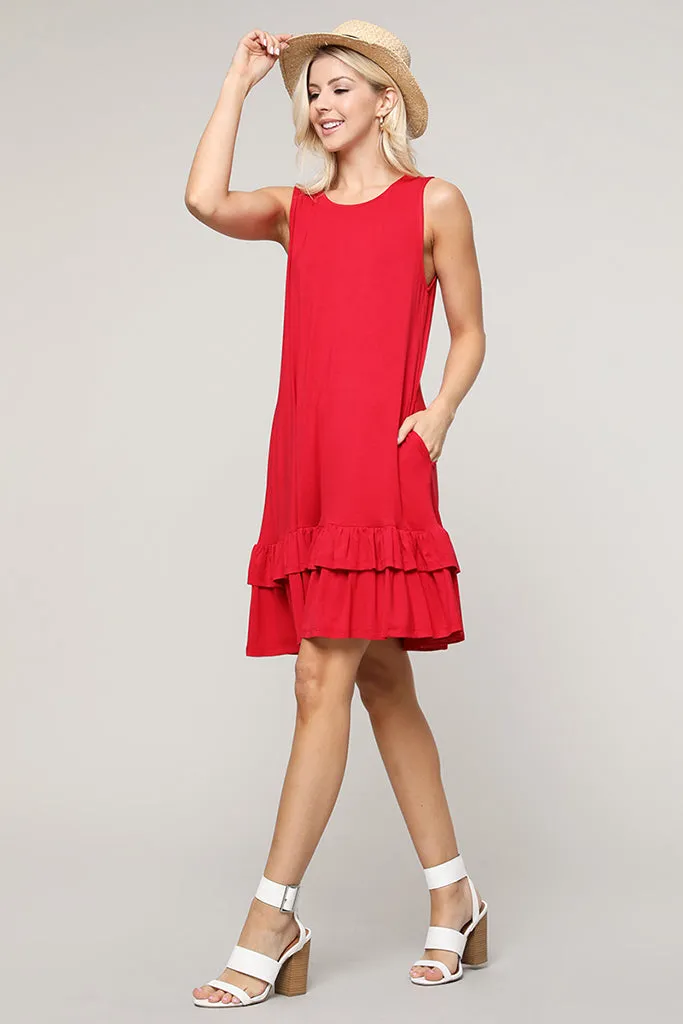 Flirt with a Twirl Sleeveless Ruffle Dress with Pockets