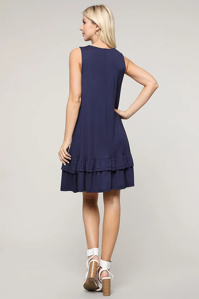 Flirt with a Twirl Sleeveless Ruffle Dress with Pockets