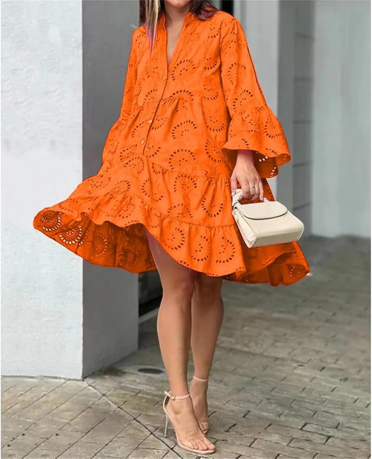 Floral Dress for Women Long Sleeve Summer Midi Dresses V Neck Boho Dresses Beach Vacation Flowy Sundress Lightweight