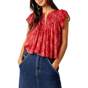 Free People Womens Cotton Printed Blouse