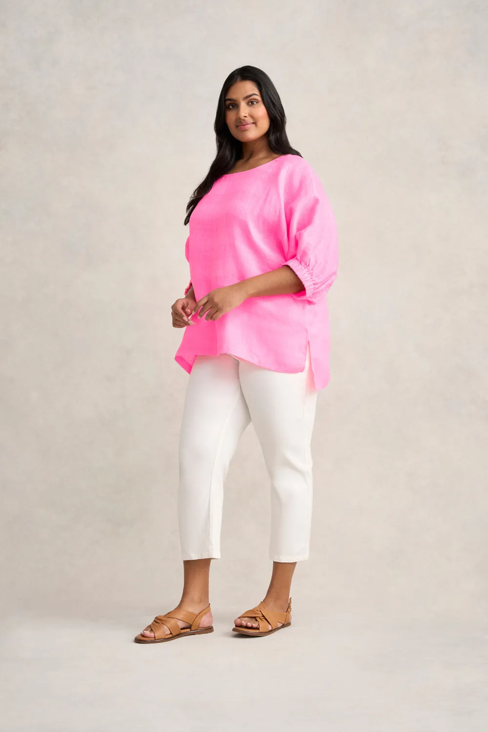 French Linen Stripe Tunic - Neon Pink