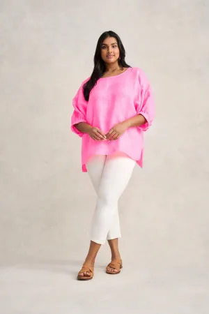 French Linen Stripe Tunic - Neon Pink