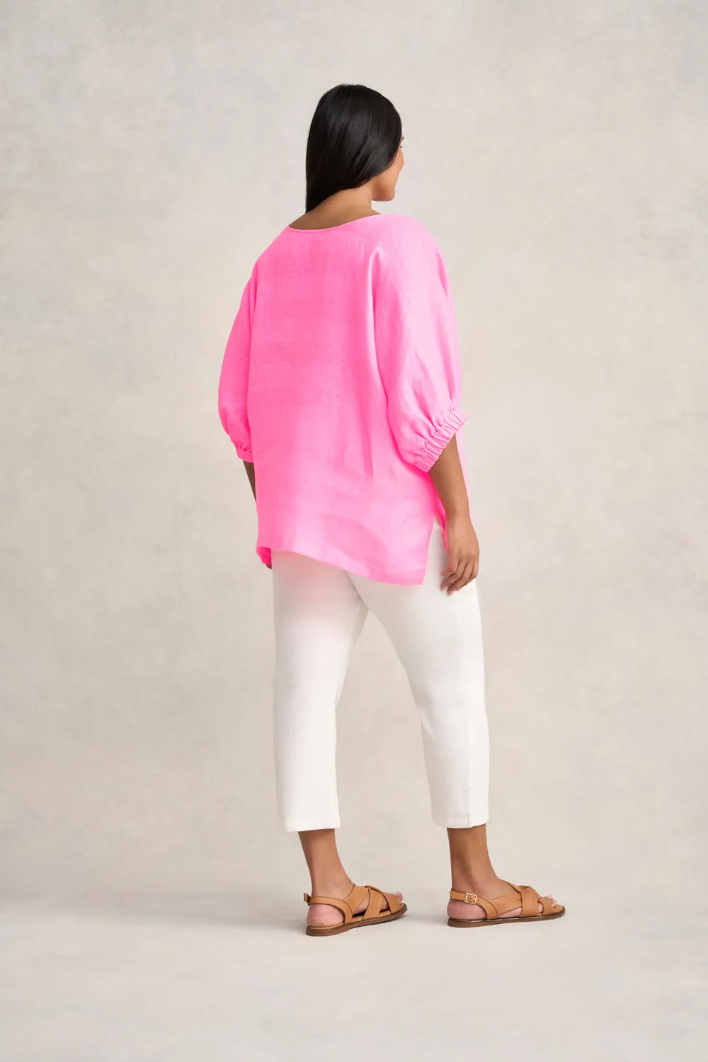French Linen Stripe Tunic - Neon Pink
