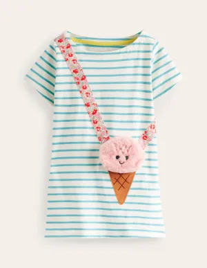 Fun Pocket Appliqué Tunic-Ivory/Brook Blue Stripe