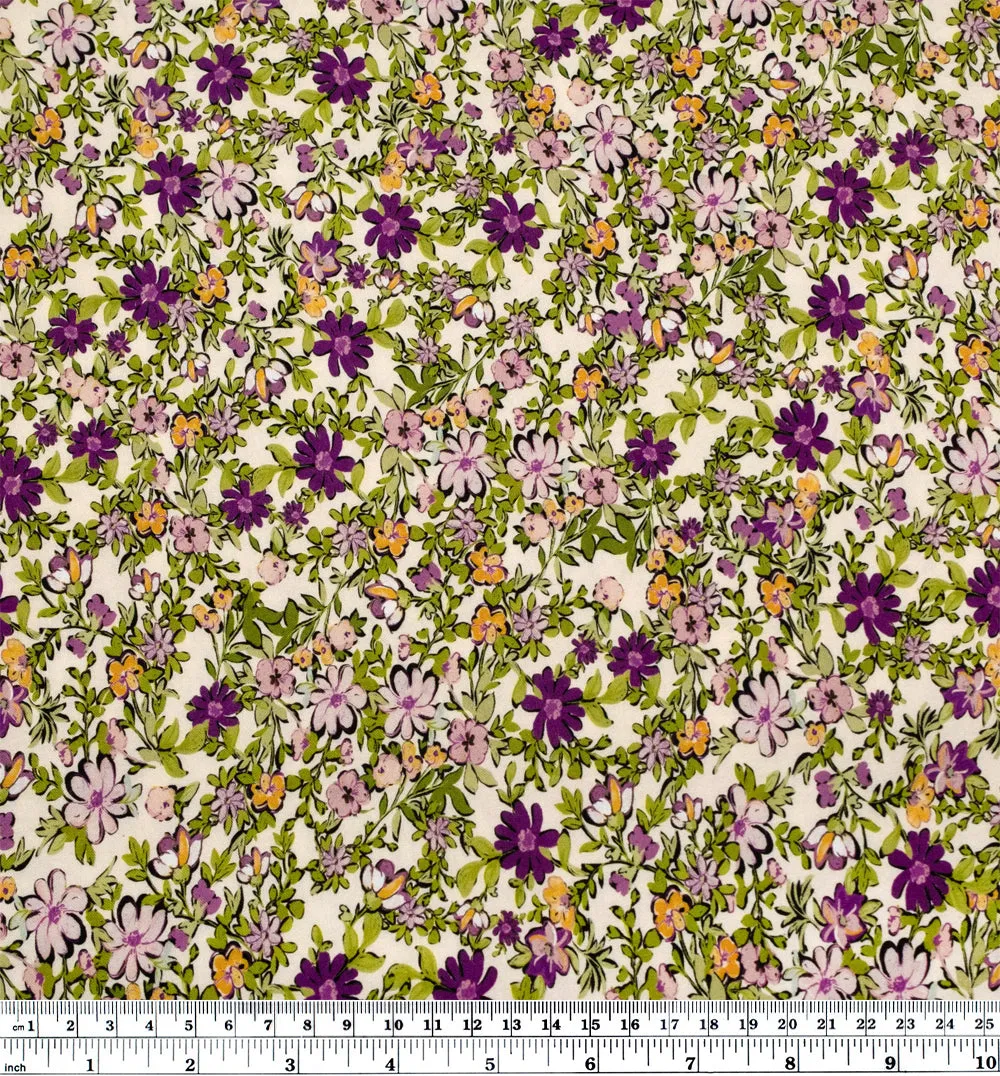 Garden Walk Printed Viscose Challis - Cream/Orchid