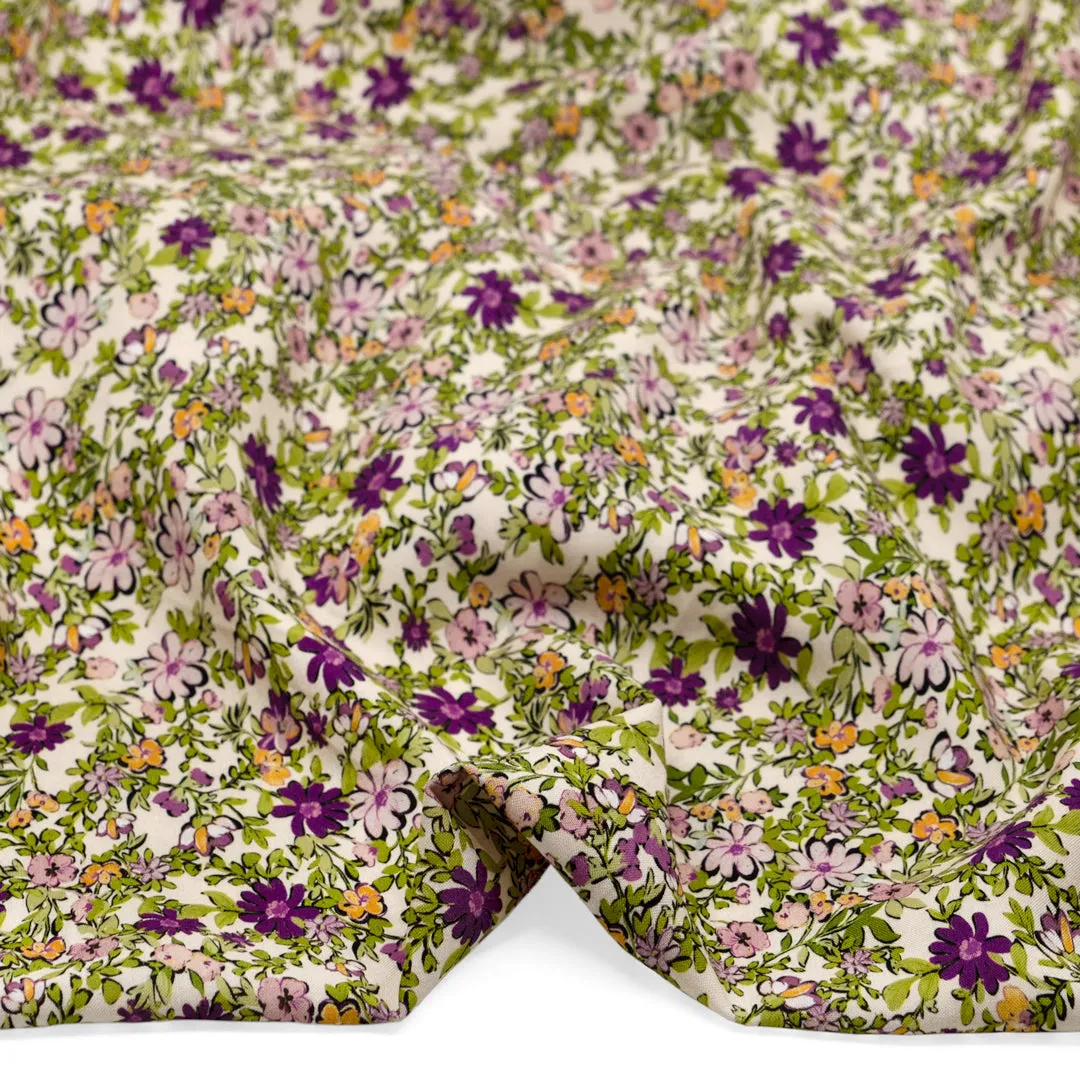 Garden Walk Printed Viscose Challis - Cream/Orchid