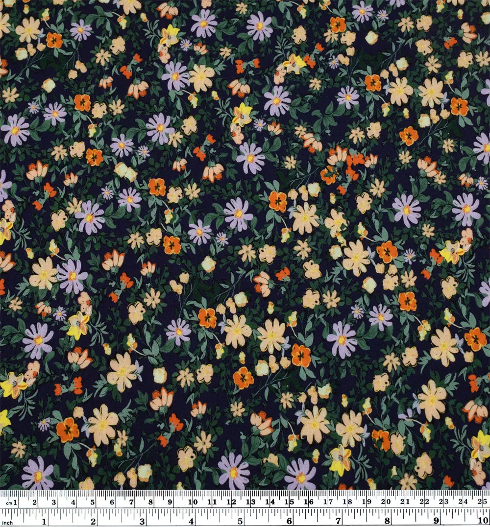 Garden Walk Printed Viscose Challis - Midnight Blue/Bellflower