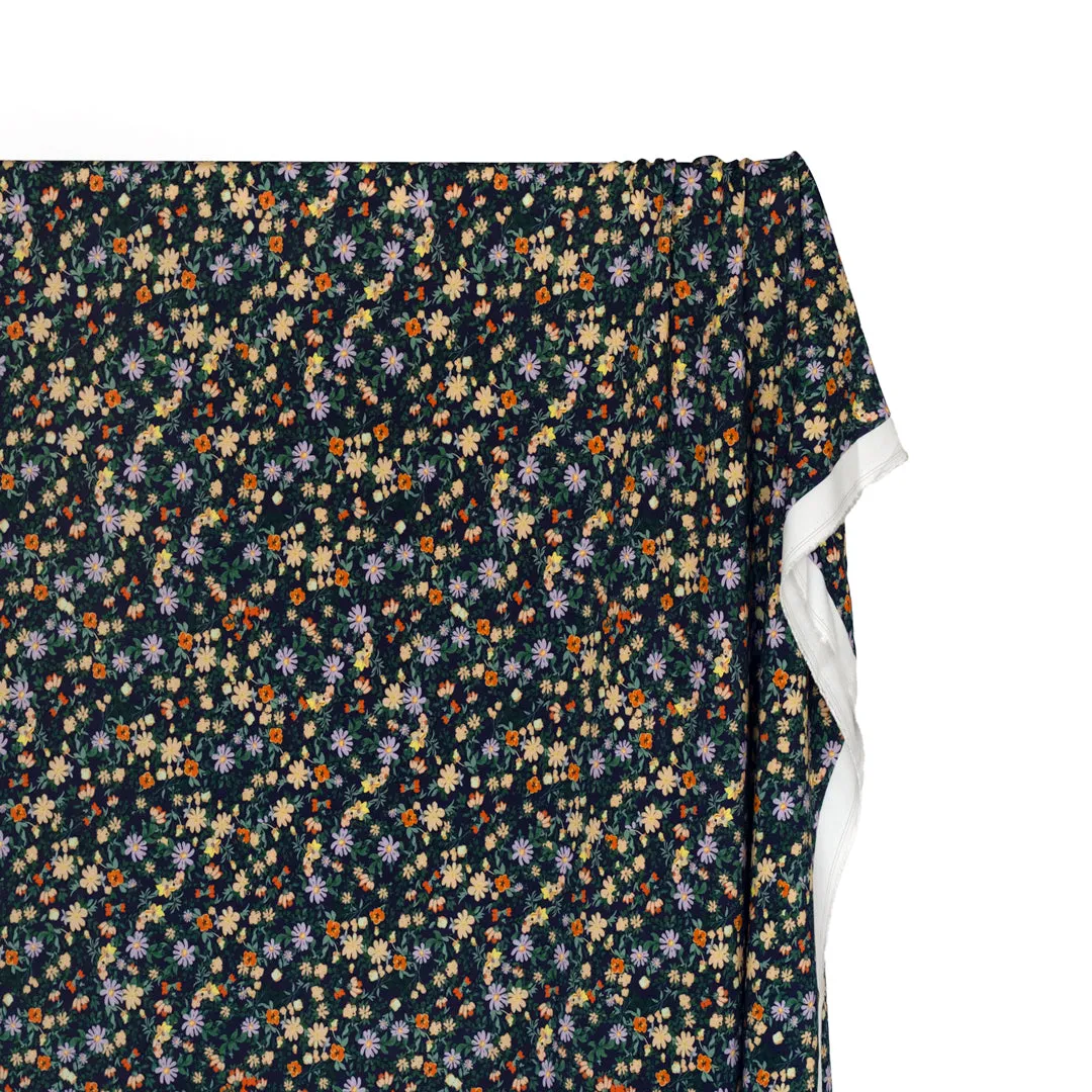 Garden Walk Printed Viscose Challis - Midnight Blue/Bellflower