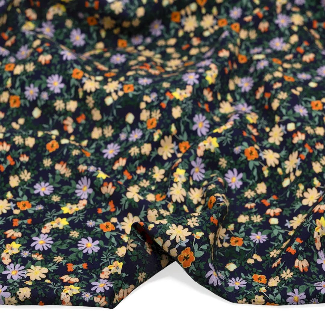 Garden Walk Printed Viscose Challis - Midnight Blue/Bellflower