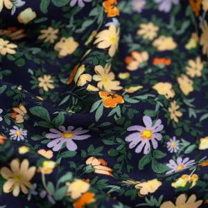 Garden Walk Printed Viscose Challis - Midnight Blue/Bellflower