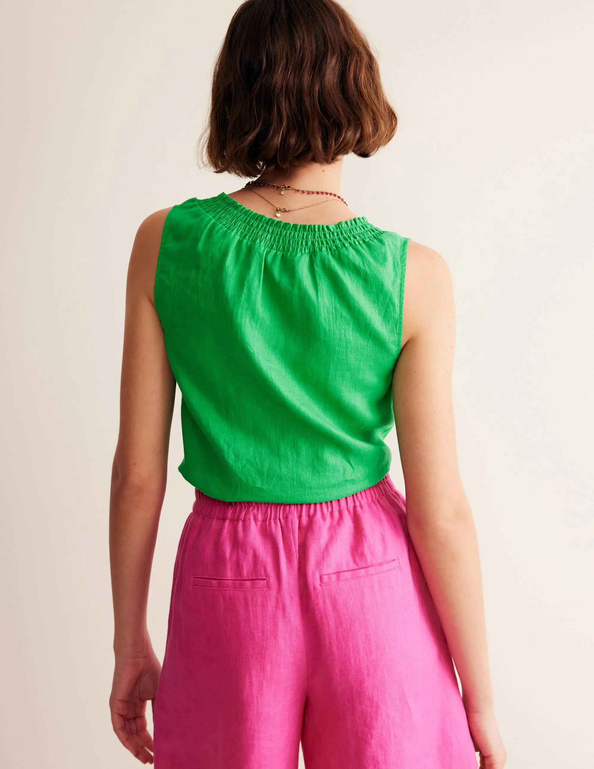 Georgia Linen Sleeveless Top-Bright Green