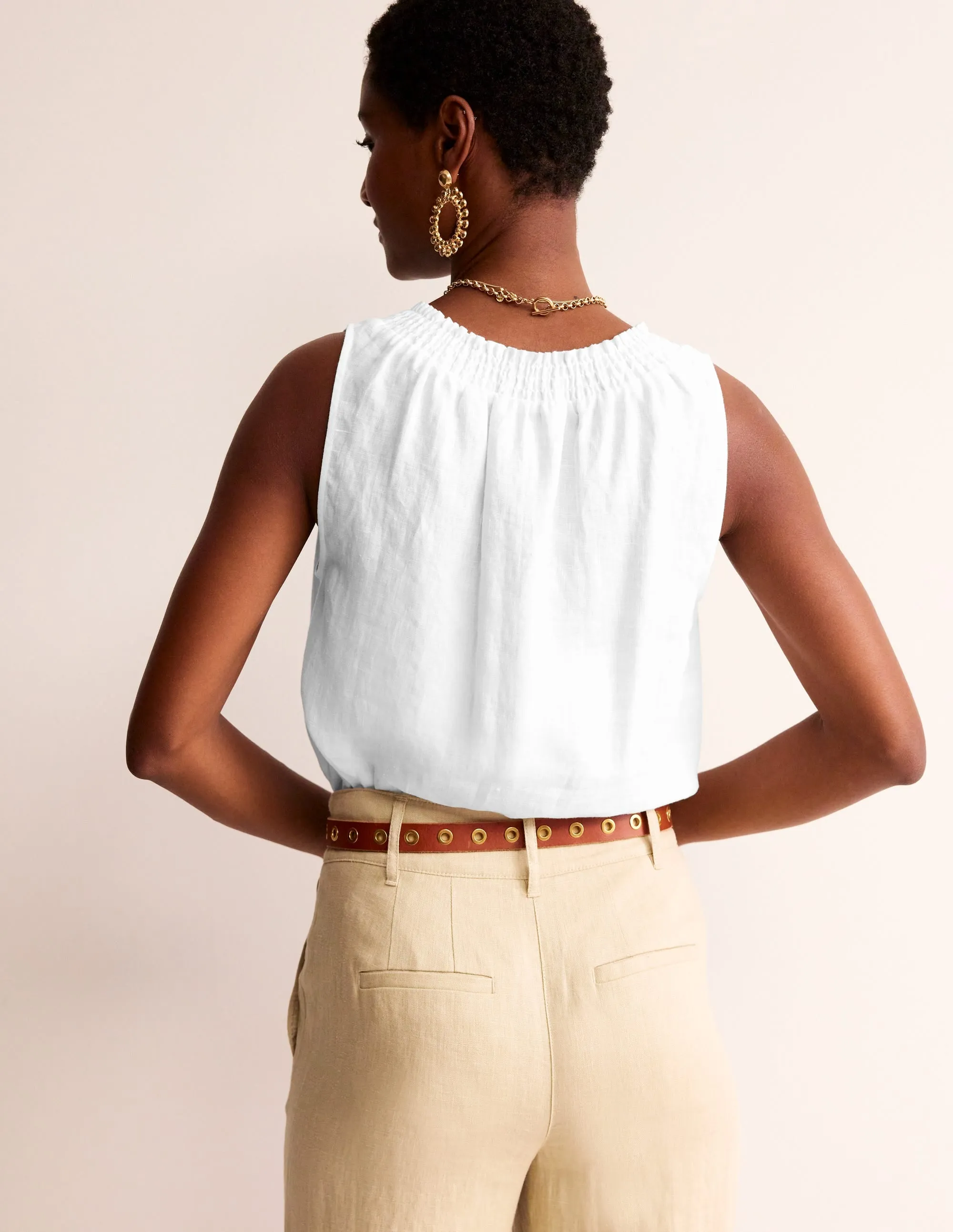 Georgia Linen Sleeveless Top-White