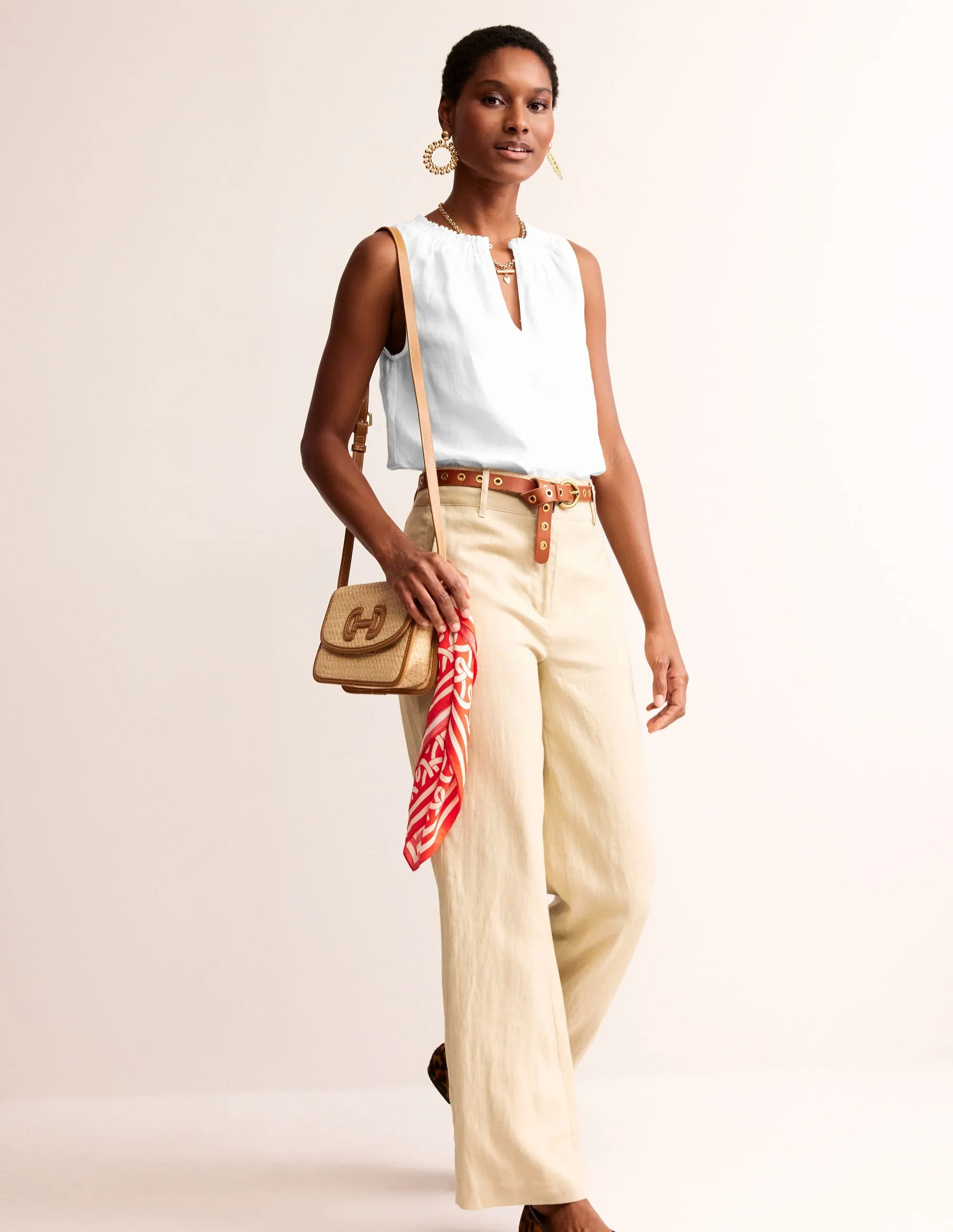 Georgia Linen Sleeveless Top-White