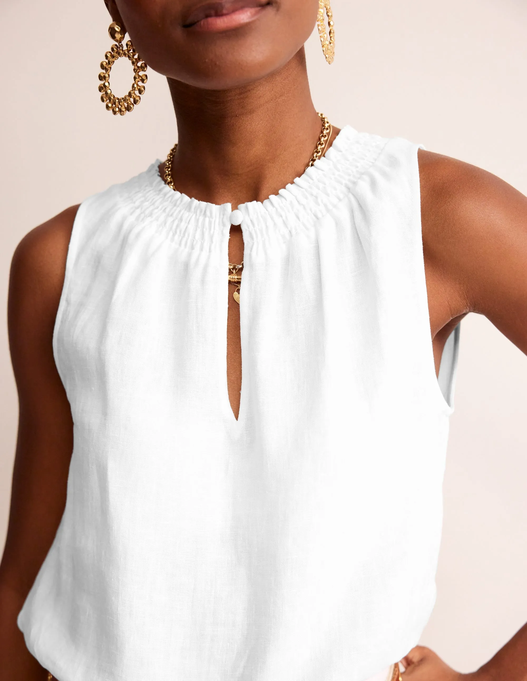 Georgia Linen Sleeveless Top-White