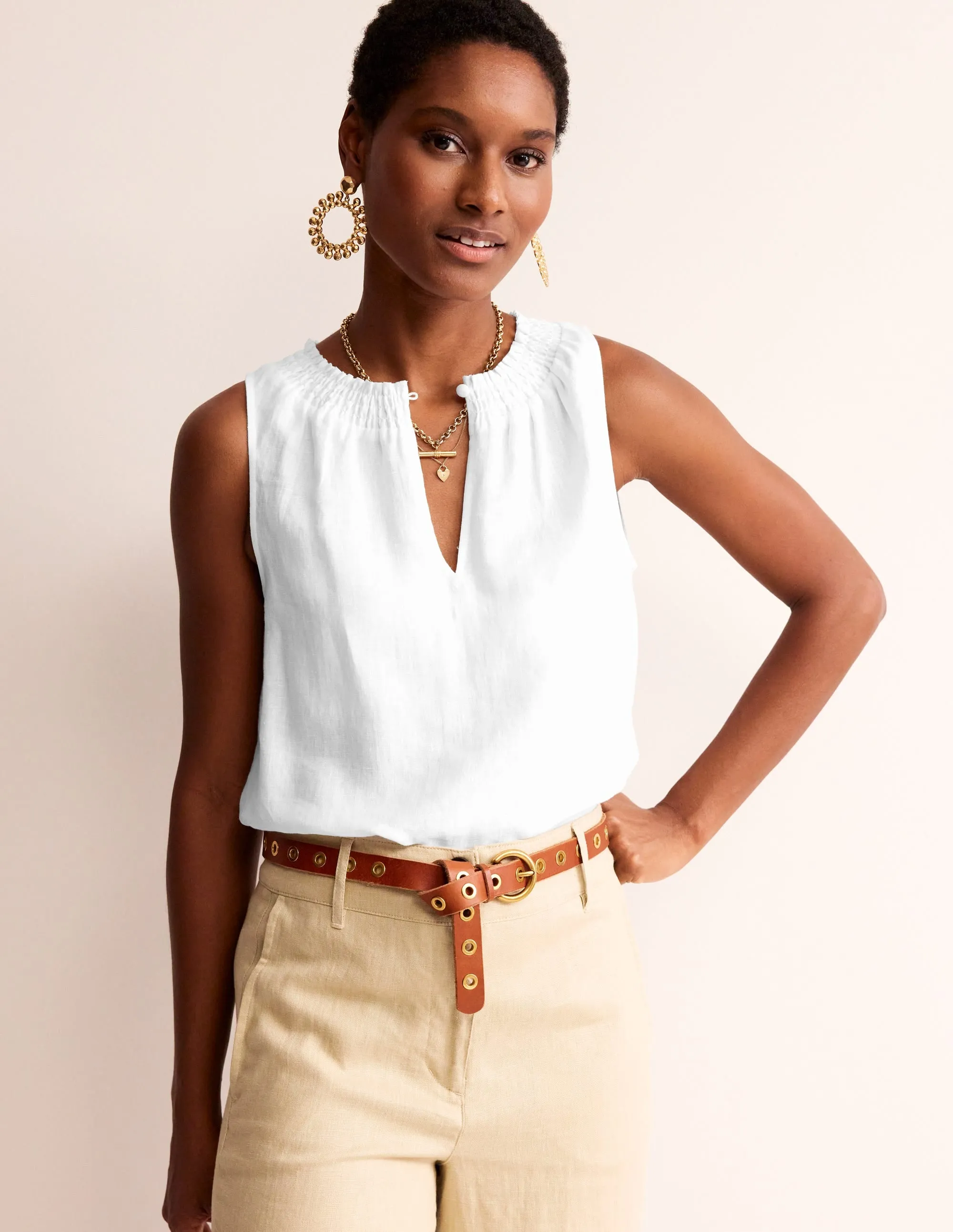 Georgia Linen Sleeveless Top-White