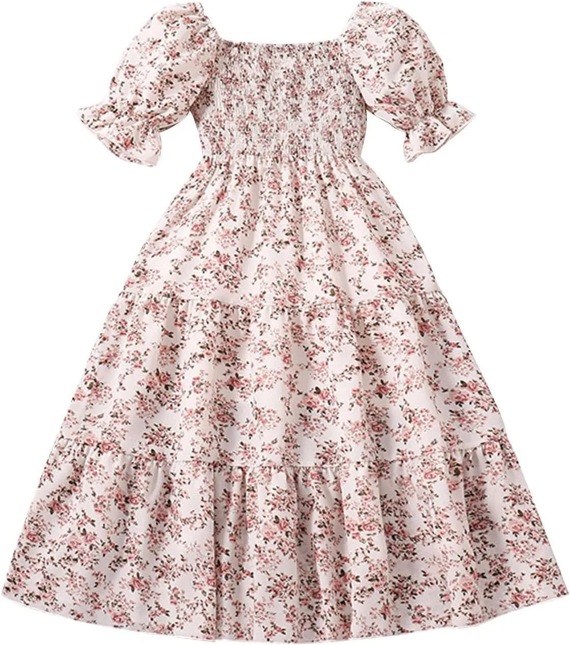 Girls Summer Dress Bubble/Ruffle A-Line Smocked/Dot/Floral Print Striped Midi Dresses Casual Cute Party Outfits