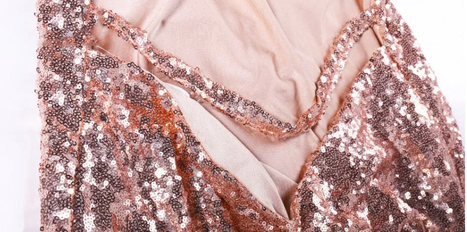 Gleaming Nightfall: V Short Backless Sequin Dress