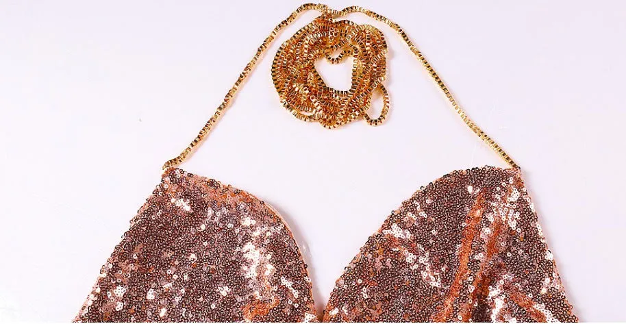 Gleaming Nightfall: V Short Backless Sequin Dress
