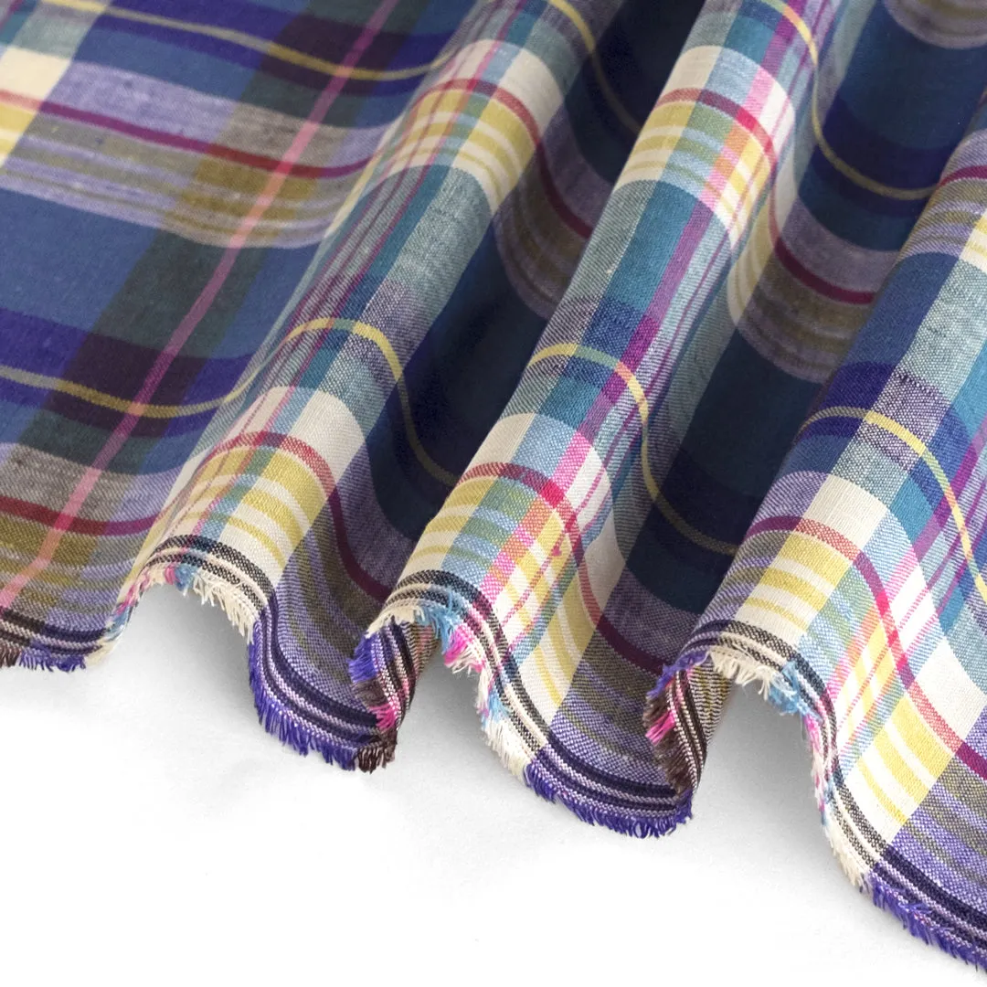 Harmony Check Yarn Dyed Linen - Blue