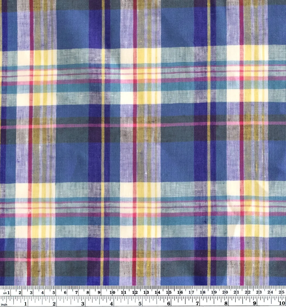 Harmony Check Yarn Dyed Linen - Blue