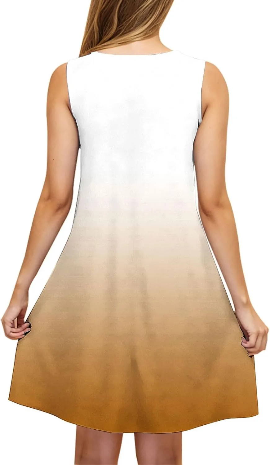 hlysgo Coverup Dresses for Women Summer Casual Sleeveless Crew Neck Mini Dress Trendy Gradient Beach Sundress with Pockets
