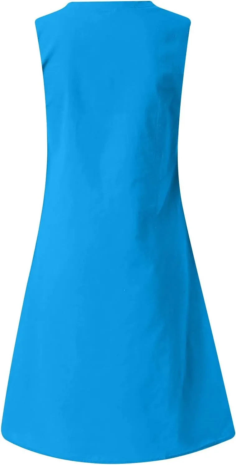 hlysgo Mini Dresses for Women 2025 Summer Plus Size Sleeveless V Neck Mini Dress Casual Loose Cotton Linen Beach Sundress