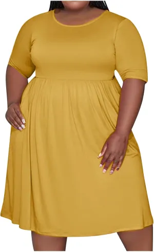 hlysgo Summer Mini Dress for Women Casual Loose Fit Short Sleeve Crew Neck Beach Dresses Trendy Ladies Short Tunic Dress
