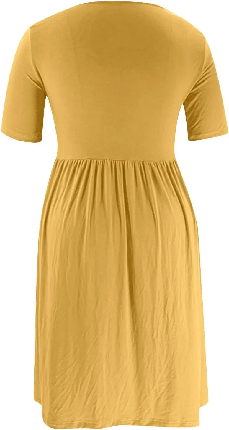 hlysgo Summer Mini Dress for Women Casual Loose Fit Short Sleeve Crew Neck Beach Dresses Trendy Ladies Short Tunic Dress