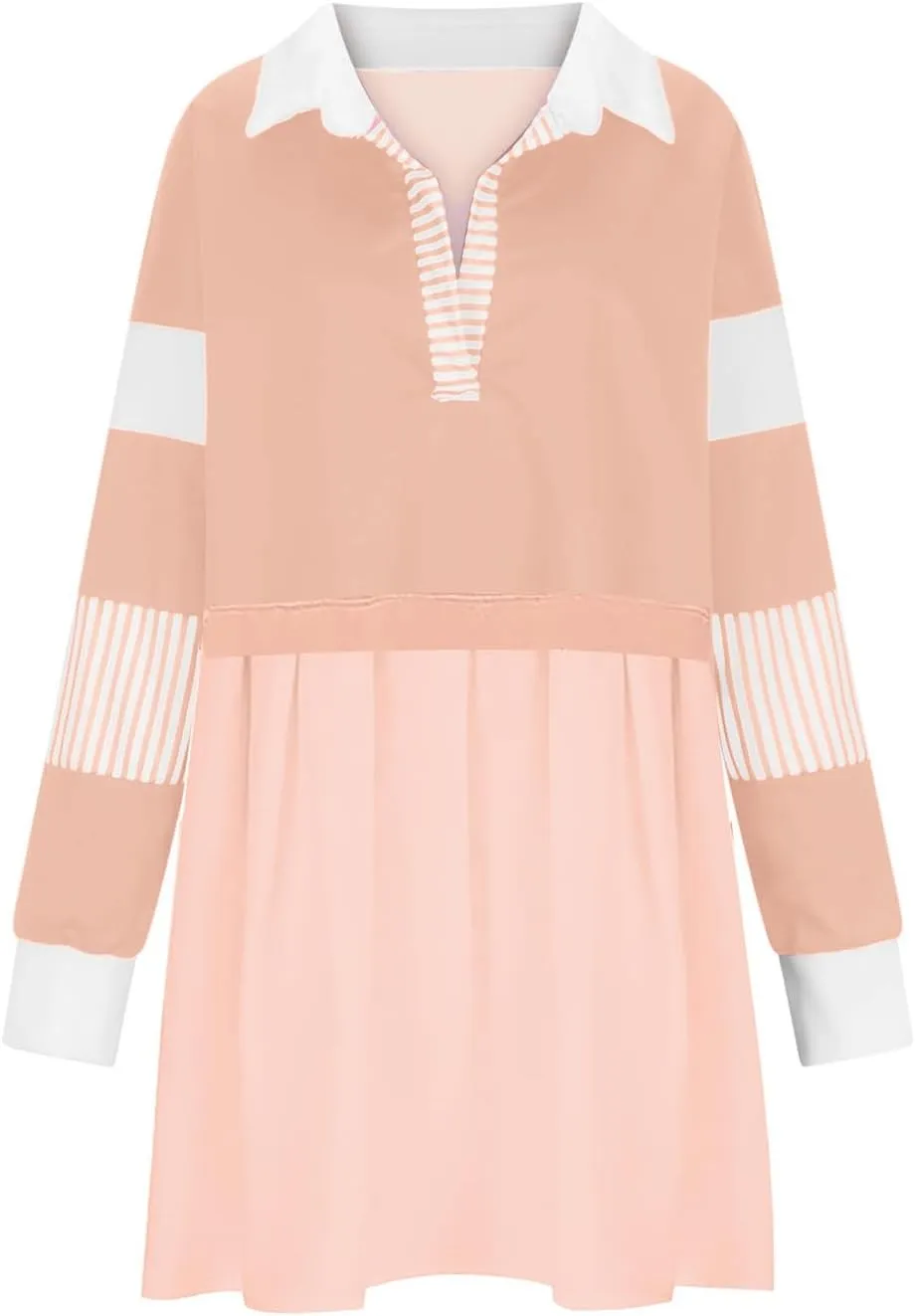 hlysgo Sweatshirt Dress Women Patchwork Long Sleeve Crewneck Pullover Dresses 2024 Fall Flowy Striped Sweatshirts Mini Dress