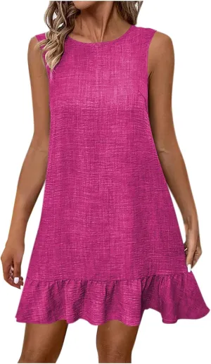 hlysgo Womens Summer Ruffle Mini Dress 2025 Trendy Sleeveless Tie Back Cute Dress Casual Boho Beach Sundresses
