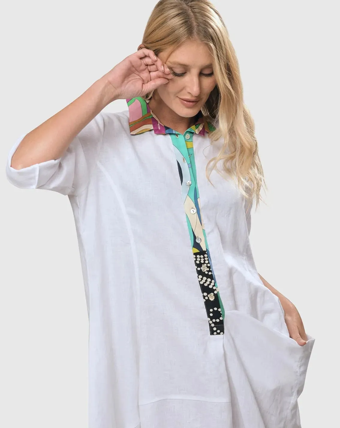 Island Linen Wonderful Dress, White