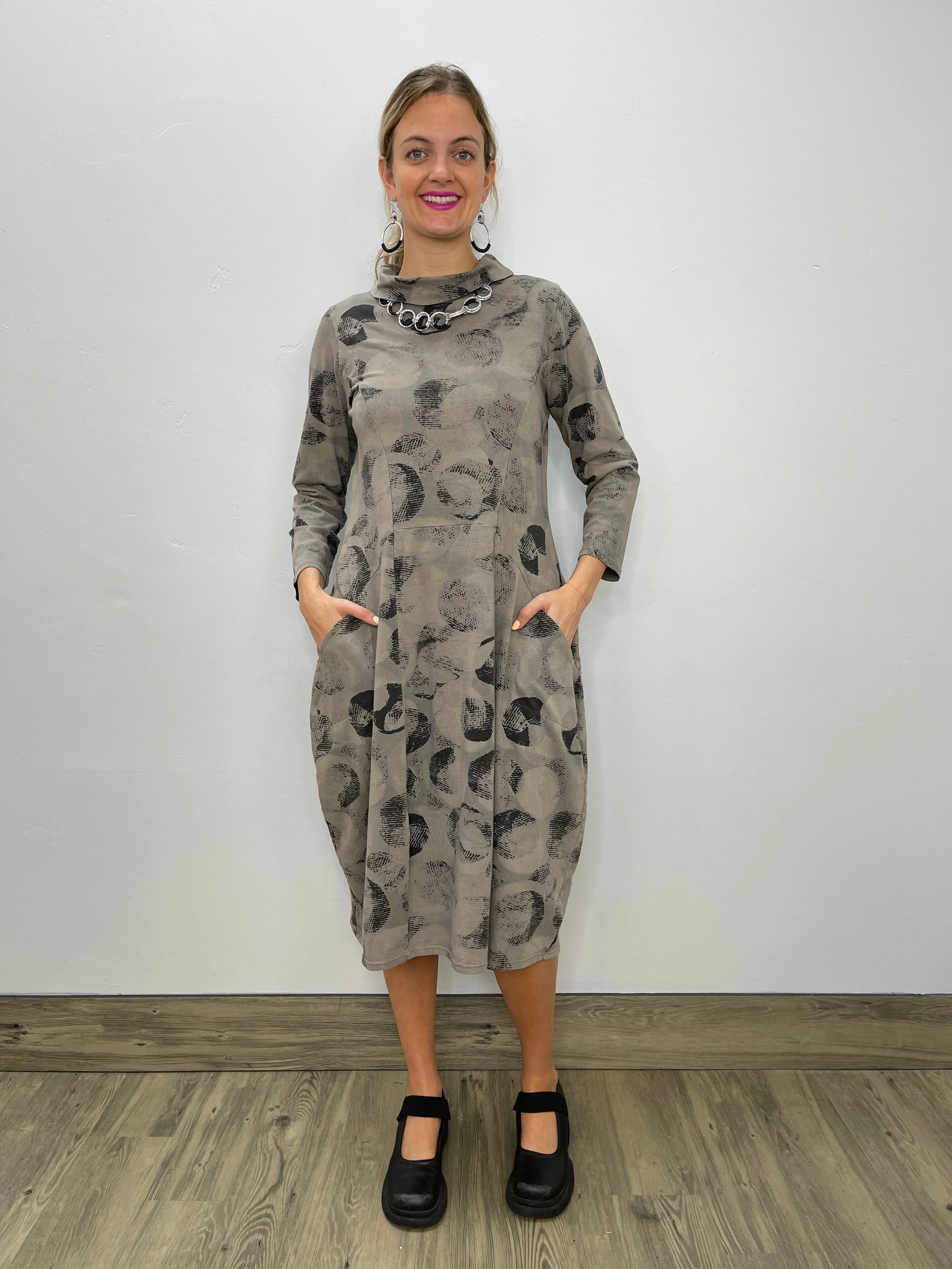 Jersey Roll Neck Cocoa Print Dress