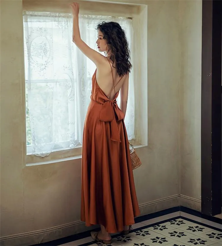 JuliaFashion - 2024 Sexy Satin Backless Vintage Dress
