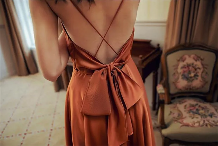 JuliaFashion - 2024 Sexy Satin Backless Vintage Dress