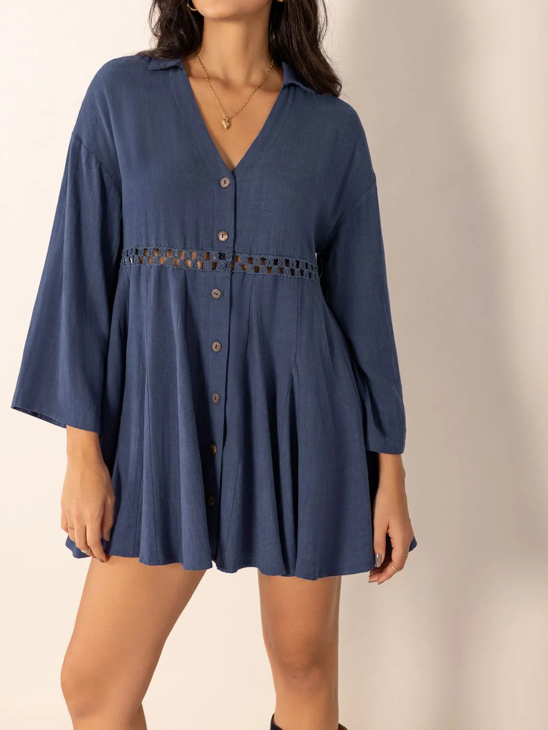 kesley Cutout Johnny Collar Long Sleeve Mini Dress