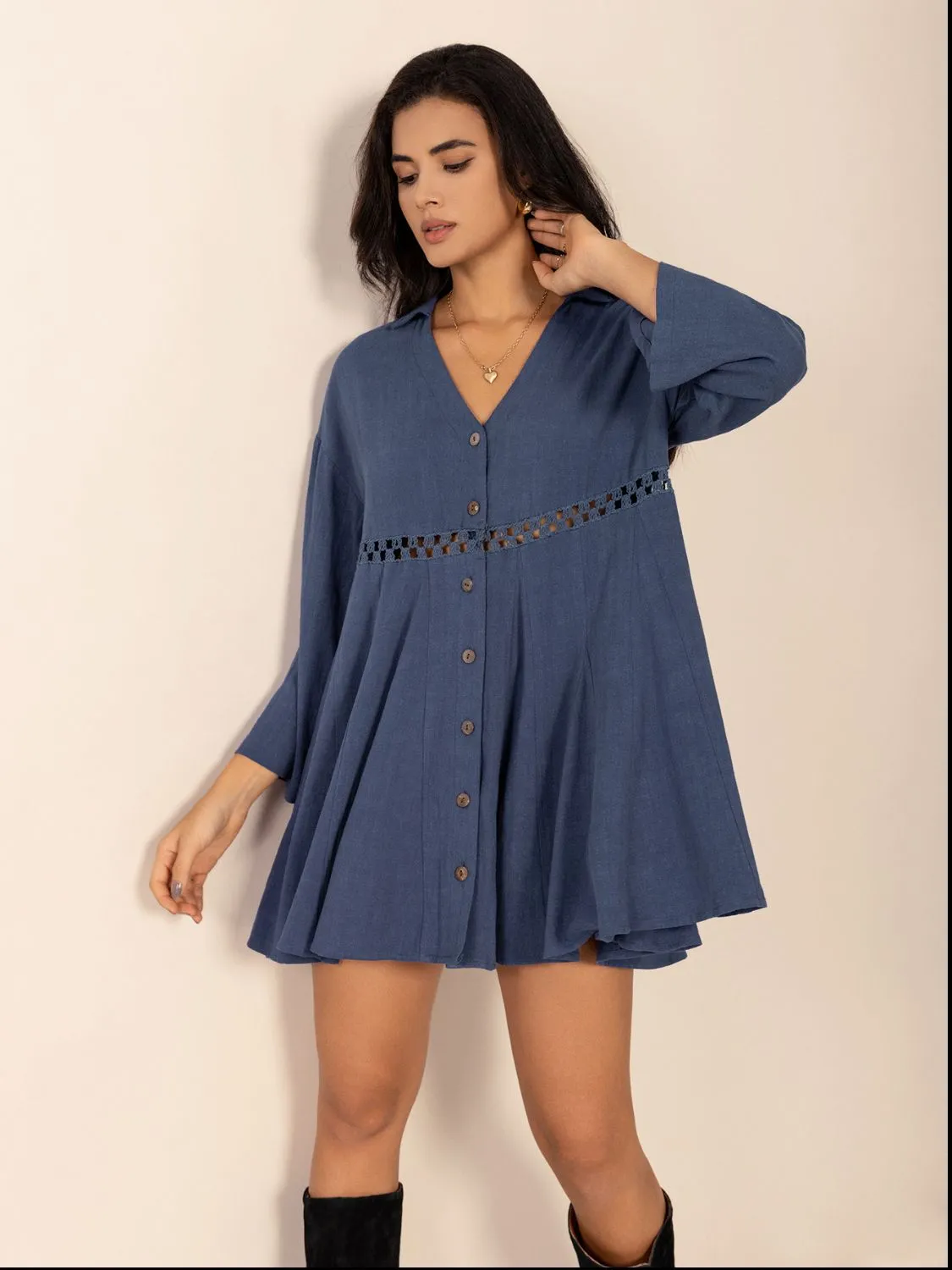 kesley Cutout Johnny Collar Long Sleeve Mini Dress