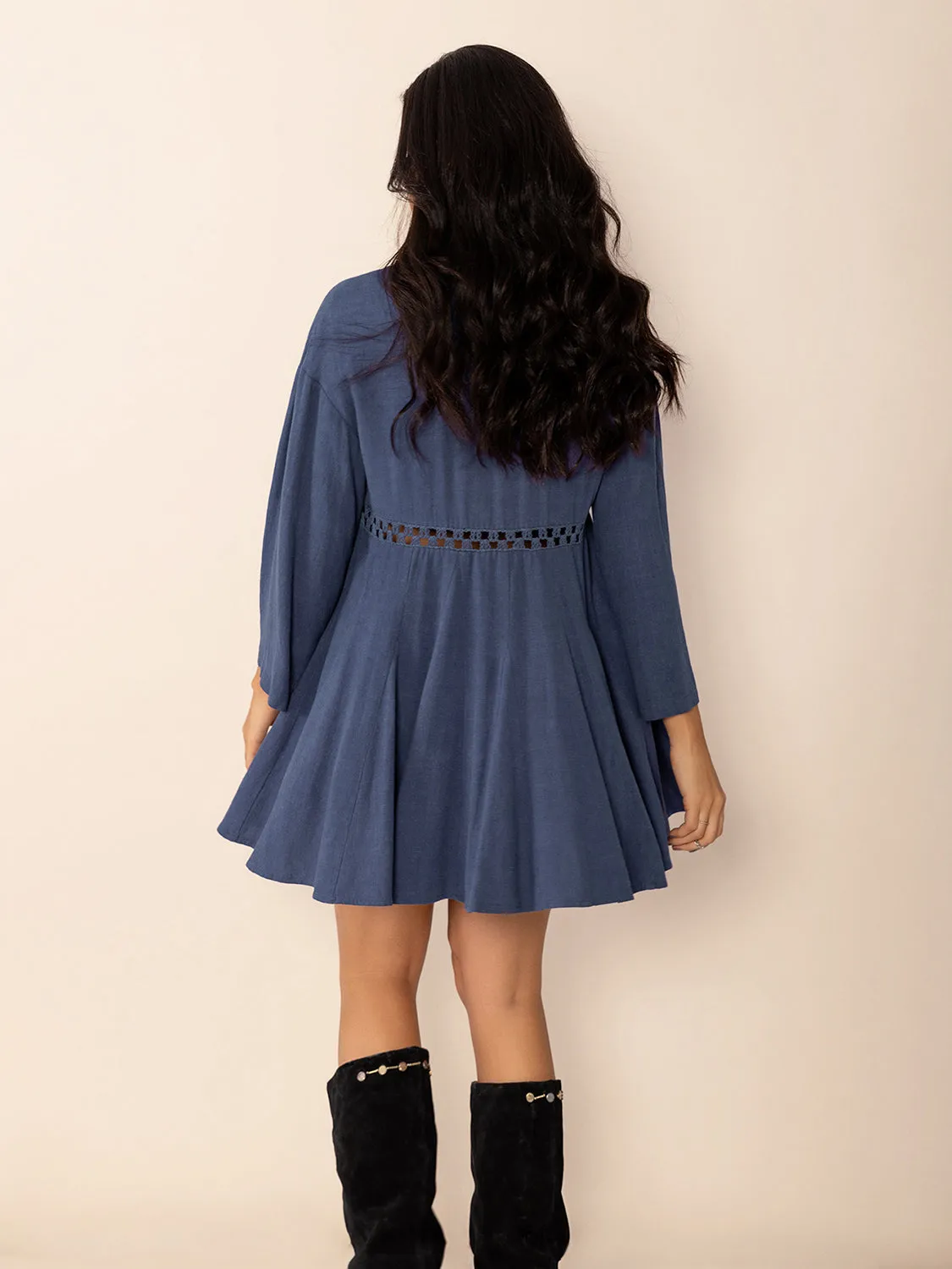 kesley Cutout Johnny Collar Long Sleeve Mini Dress